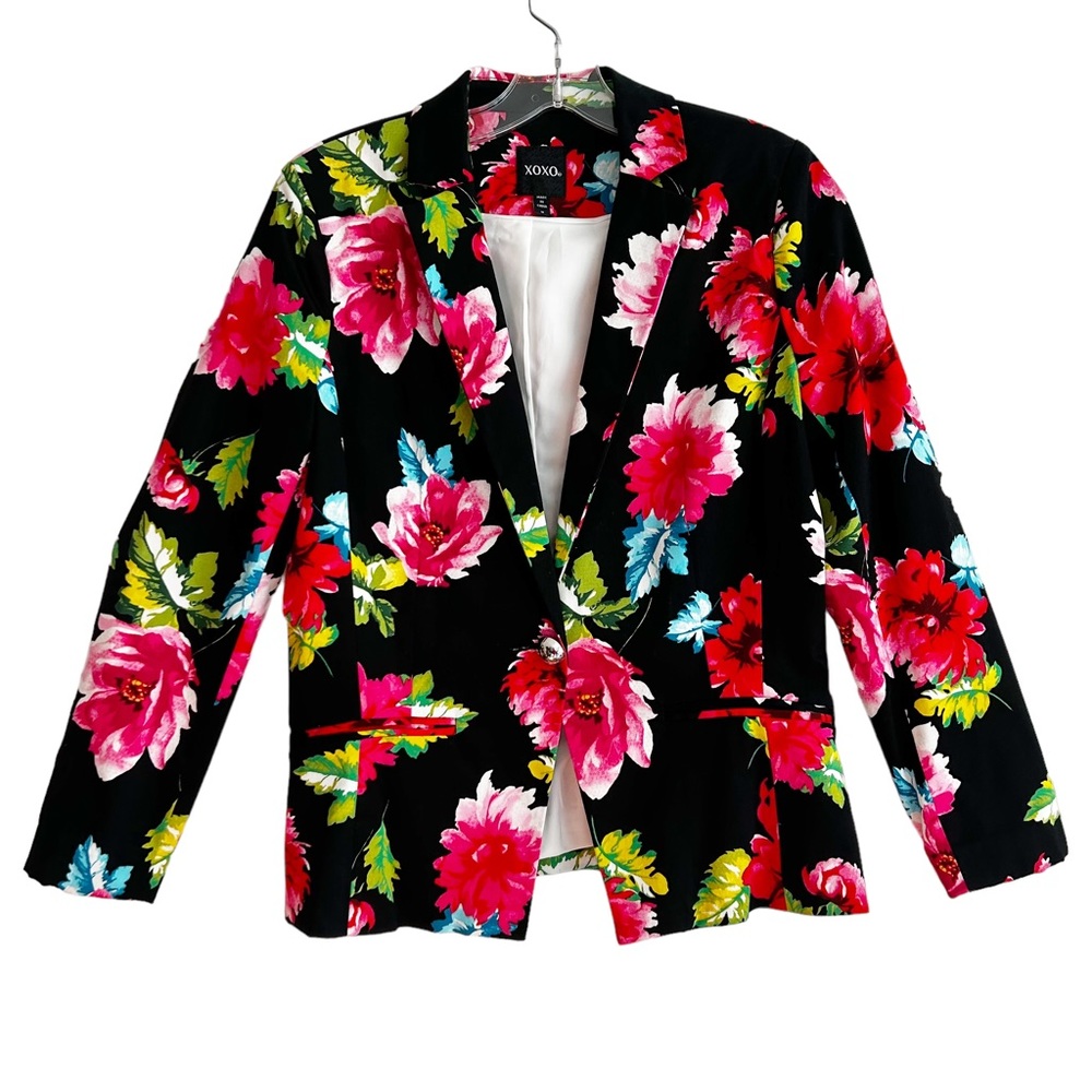XOXO Bold Floral Cotton Blazer Jacket M EUC